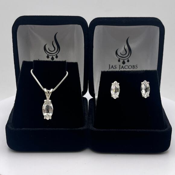 Beautiful 4ctw Marquise Cut White Sapphire Earrings and Necklace Set - Picture 5 of 6